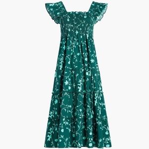 Hill House Ellie Nap Dress Emerald Botanical Poplin Green Floral